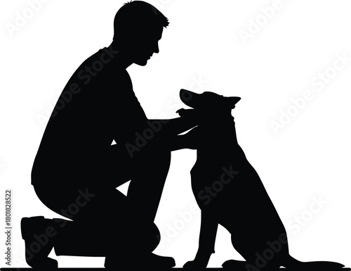Silhouette of man petting dog vector illustration pet owner friend eps
