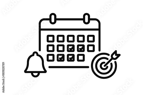 Calendar schedule planning with reminders and goal achievement target icon
