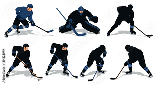 Dynamic hockey silhouette with players in action and ice competition