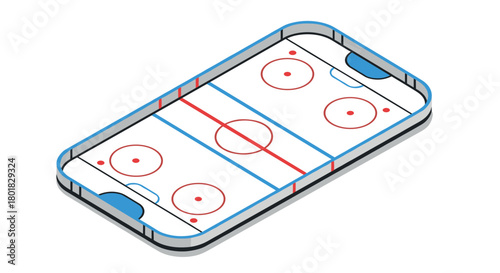 Isometric ice hockey rink diagram with blue and red details