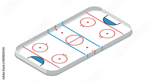 Isometric ice hockey rink design with detailed markings and goals