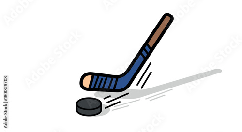Colorful flat style hockey stick and puck with motion lines
