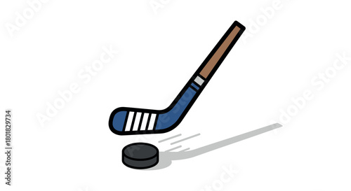 Minimalist hockey equipment design with stick and puck in motion