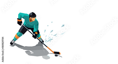 Dynamic ice hockey player in action with a flat geometric design