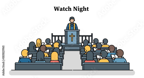 Diverse congregation unites for a heartfelt spiritual sermon, fostering community connection and shared reflection during a significant religious gathering