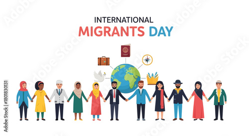 Celebrating International Migrants Day with a Diverse Group of People Holding Hands Around the Globe