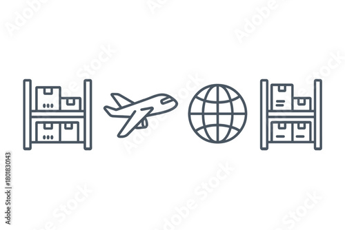 International cargo transportation process from warehouse inventory to global delivery by plane