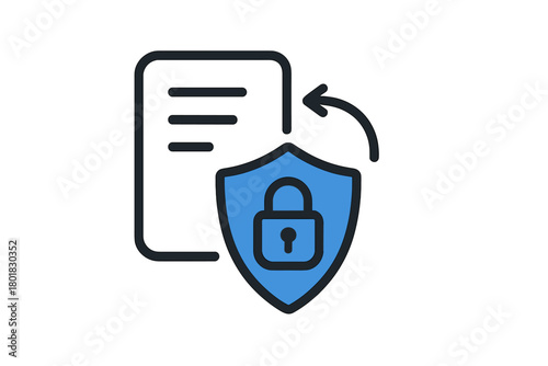 Digital data privacy and document protection symbol featuring a security shield and locked padlock