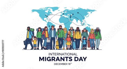 International Migrants Day illustration celebrating global mobility and human movement