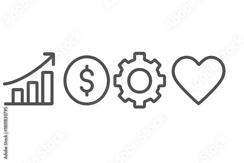 Business finance growth statistics dollar currency gear settings and favorite heart concepts