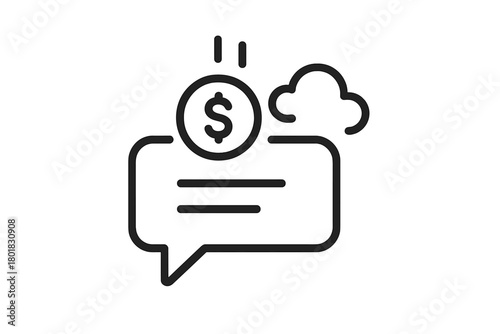 Dollar coin and message bubble symbolizing online financial communication and cloud storage