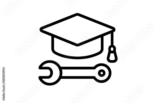 Mortarboard graduation cap and spanner wrench tool for technical education