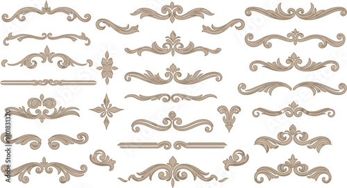 Collection of ornate decorative elements, isolated on white background