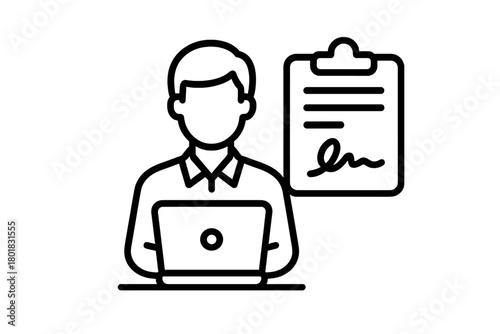 Professional worker signing a digital contract on a laptop for online agreement confirmation