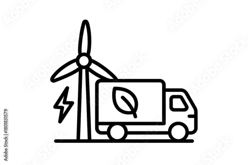 Electric delivery truck and wind turbine generating renewable energy for sustainable logistics