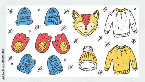 Cute winter mittens designed to resemble bear paws and a playful fox perfect for seasonal graphics and children s designs
