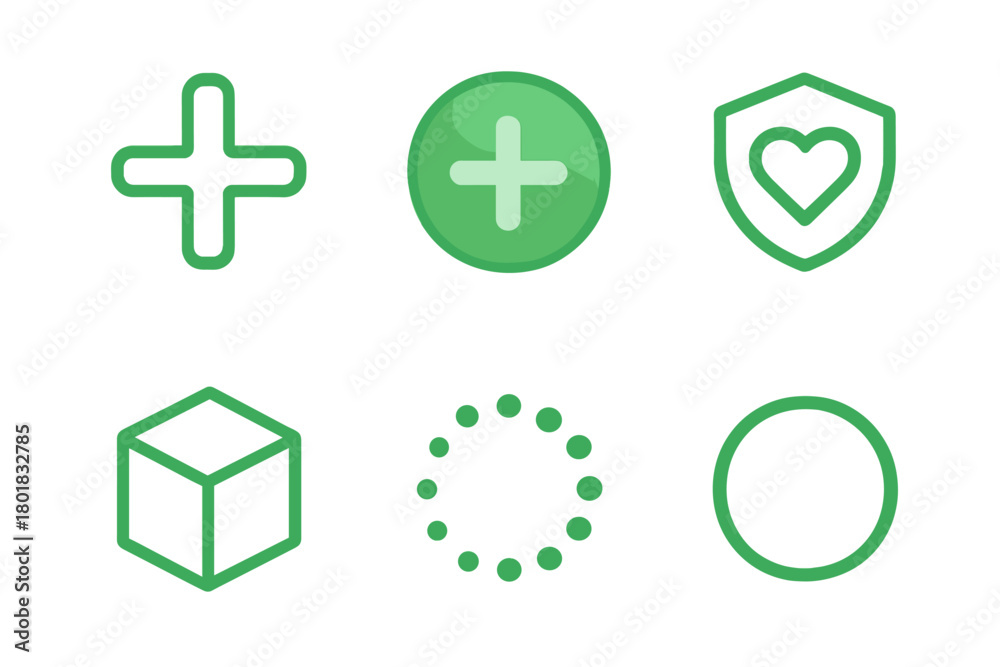 Obraz premium Basic green user interface symbols for web and mobile applications including add, security, and loading