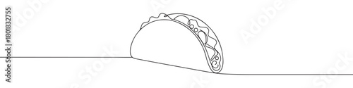 Continuous one line drawing of a taco. Concept of Mexican food and fast food