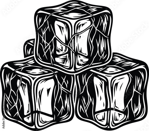 Ice cubes illustration vector stack of ice for drinks and refreshments eps silhouette