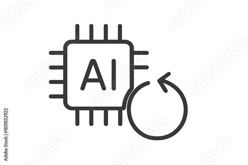 Processor chip symbol for machine learning technology and continuous data update cycle