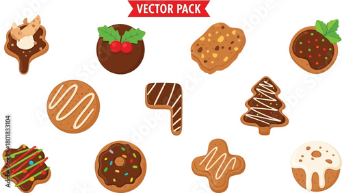 Collection of delicious christmas gingerbread cookies, isolated on white background