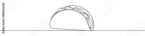 Continuous one line drawing of a taco. Concept of Mexican food and fast food