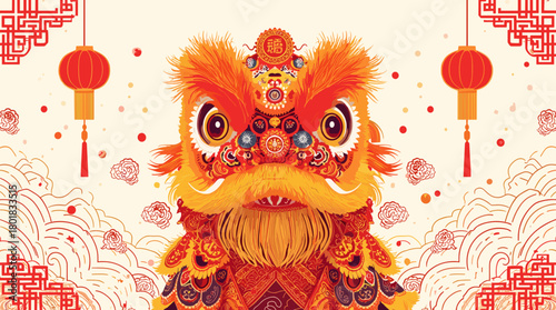 Majestic lion dance mask with rich decorative ornaments lion dance costume lunar new year