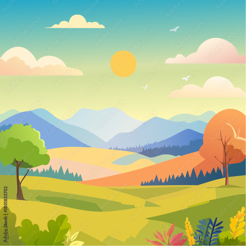 Obraz premium gradient background, colorful landscape wallpaper, spring summer autumn tropical concept, soft smooth texture, vector art