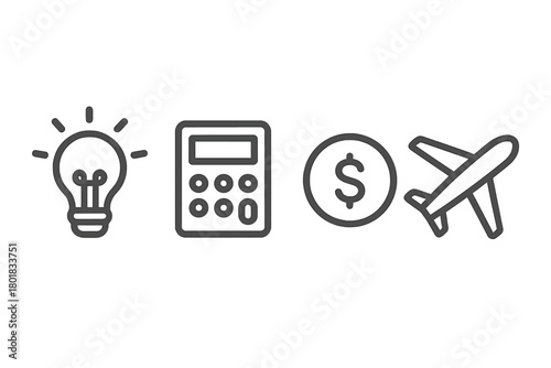 Business ideas, financial calculation, currency, and global travel planning concepts