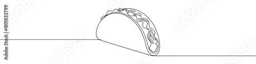 Continuous one line drawing of a taco. Concept of Mexican food and fast food