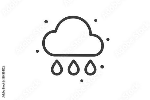 Minimalist black line drawing of a cloud raining water drops for weather forecast