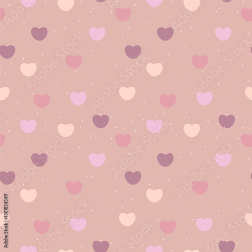 Seamless heart hand drawn pattern in vector illustration. Symbol of love. Rose and pink colors, cute simple design for scrapbooking wallpaper textile craft paper. Muted illustration colors for