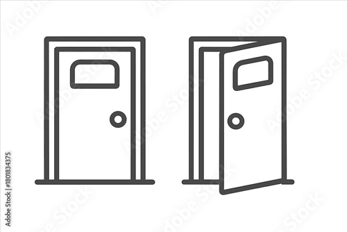 Closed door and open door symbols representing access and entry points