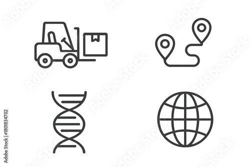 Minimalist line symbols for logistics, route mapping, genetic science, and global connectivity