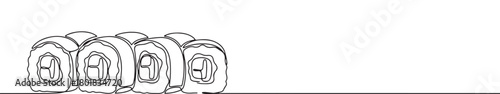 Continuous one line drawing of a group of sushi rolls. Concept of Japanese cuisine and asian food