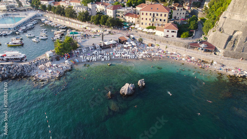 Fényképezés Drone Aerial View of Herceg Novi Beach Montenegro