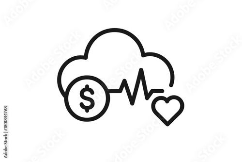 Healthcare finance and cloud data featuring dollar sign and heart rate monitor