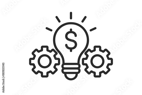 Idea monetization process symbolized by lightbulb, dollar sign, and surrounding gears