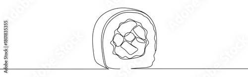 Continuous one line drawing of a single sushi roll. Concept of Japanese cuisine and asian food