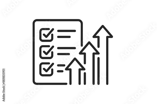 Completed checklist and rising arrows symbolizing business growth and success