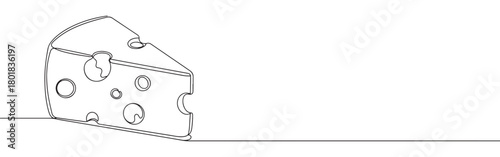 Continuous one line drawing of a wedge of cheese with holes. Concept of dairy products and food