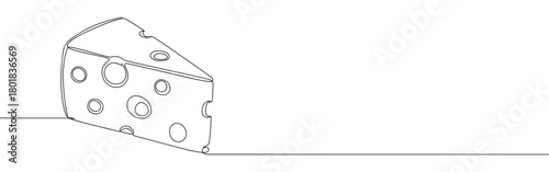 Continuous one line drawing of a wedge of cheese with holes. Concept of dairy products and food