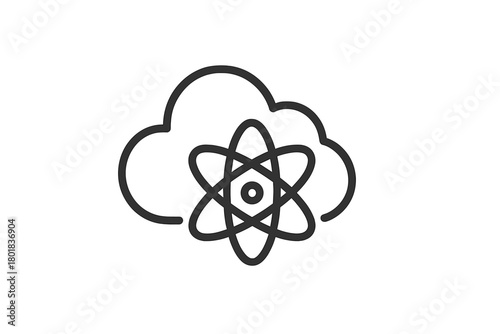 Cloud computing technology symbol featuring atomic structure inside stylized cloud shape