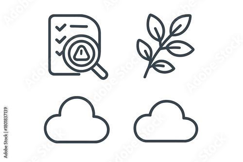 Essential line icons for security audit, environmental protection, and cloud storage