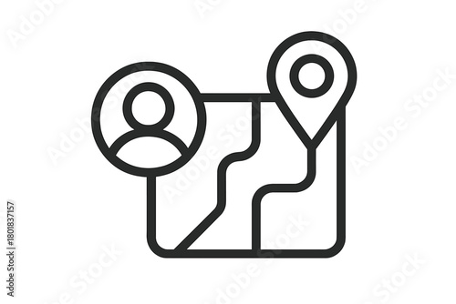 Stylized route map graphic showing user profile icon connected to a destination pin