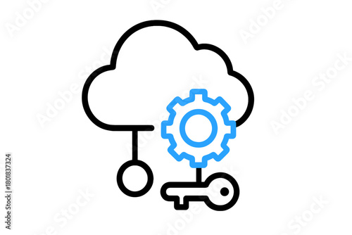 Cloud computing security settings and configuration management with key and gear symbols