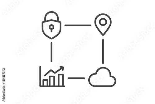 Conceptual flow of security, location tracking, data analysis, and cloud computing infrastructure
