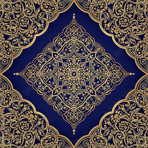 Royal Moroccan Hijab Pattern in Deep Blue and Gold