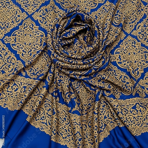 Royal Moroccan Hijab Pattern in Deep Blue and Gold