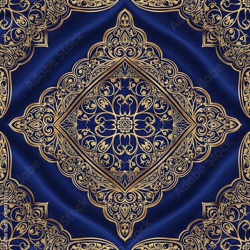 Royal Moroccan Hijab Pattern in Deep Blue and Gold